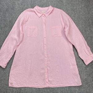 Lilly Pulitzer Linen Tunic Top Size XL Pink Long Sleeve Button Up Classic Preppy
